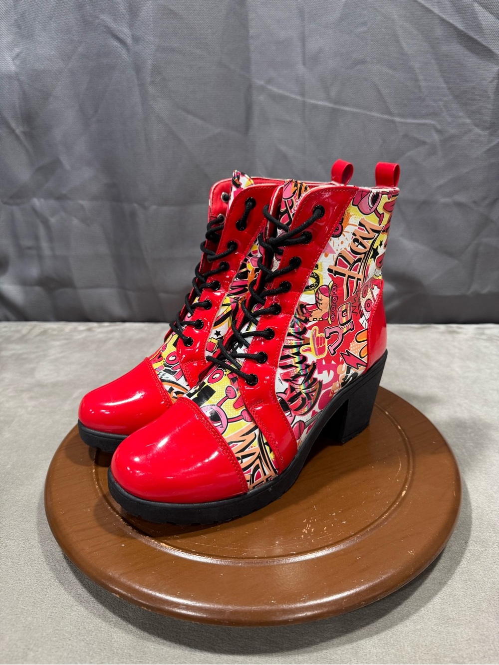 Ashley Blue Multicolor Graphic Lace-Up Boots